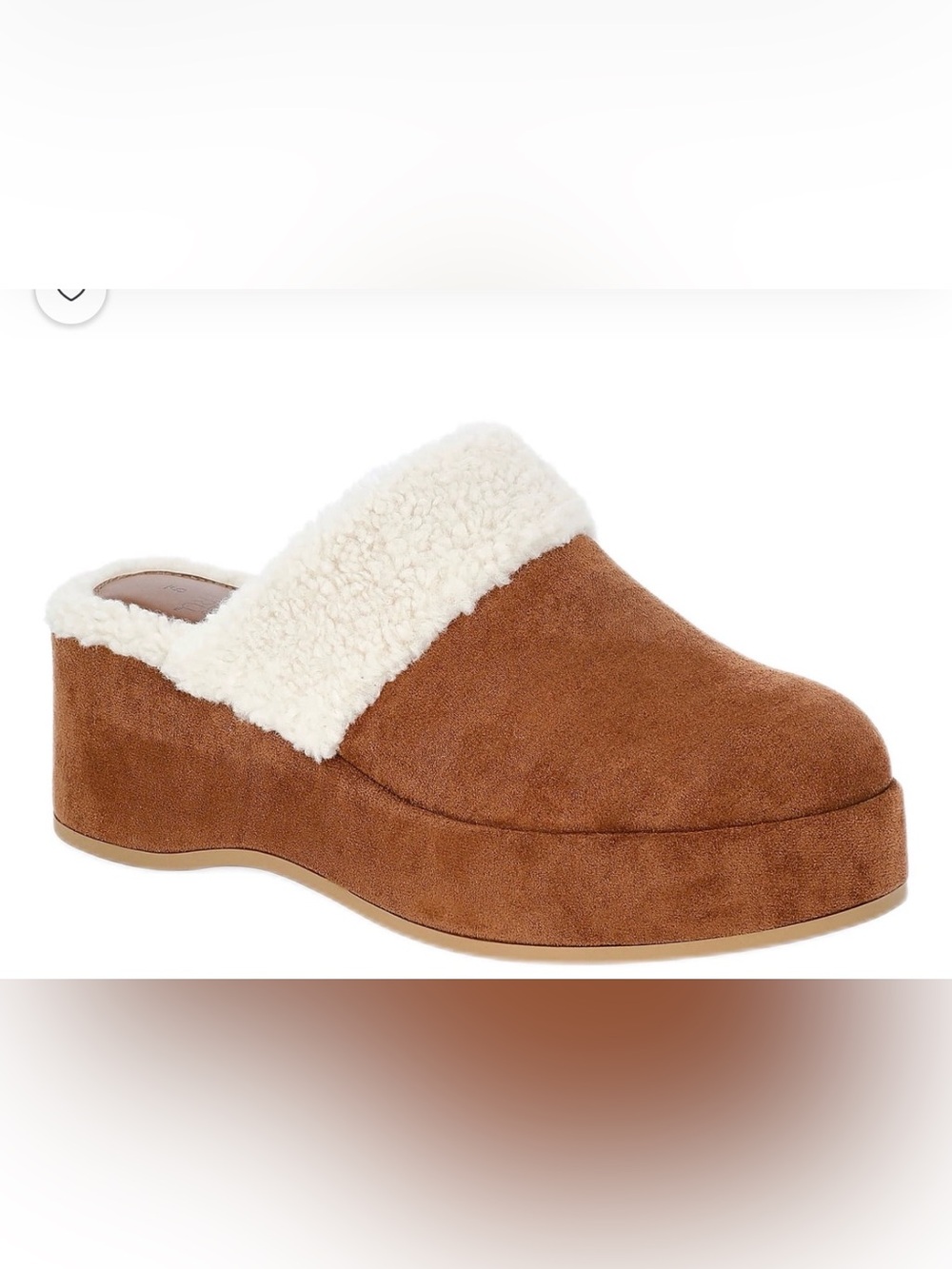 NWT Time and Tru Chestnut Suede Mule with Cream Shearling Collar size 11